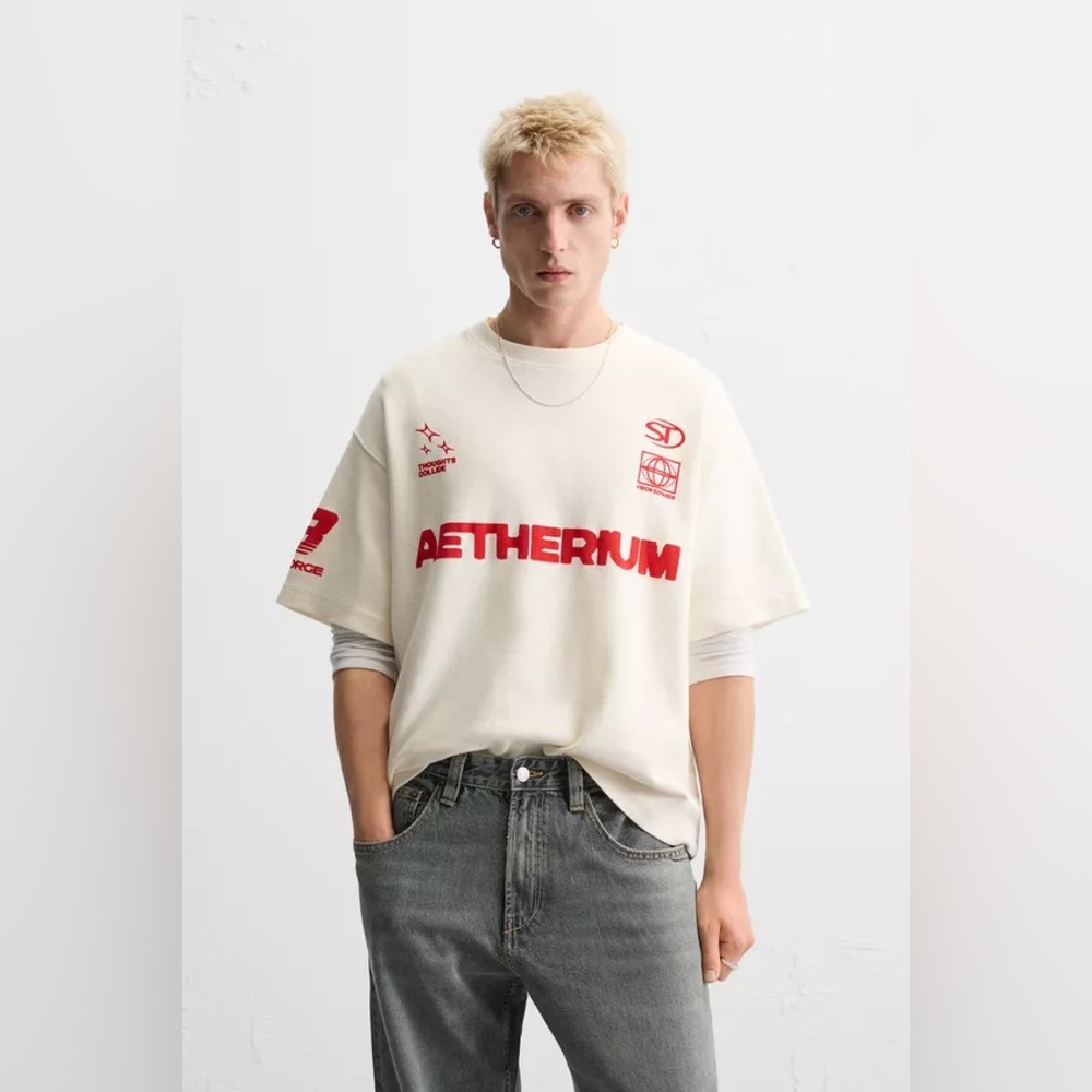 NWT ZARA TEXTURED SLOGAN SWEATSHIRT - MEDIUM - Picture 3 of 8